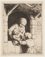 KG 04215
<br/>
Moeder en twee kinderen in deuropening
<br/>
<em>Ostade, Adriaen van (1610-1684)</em>